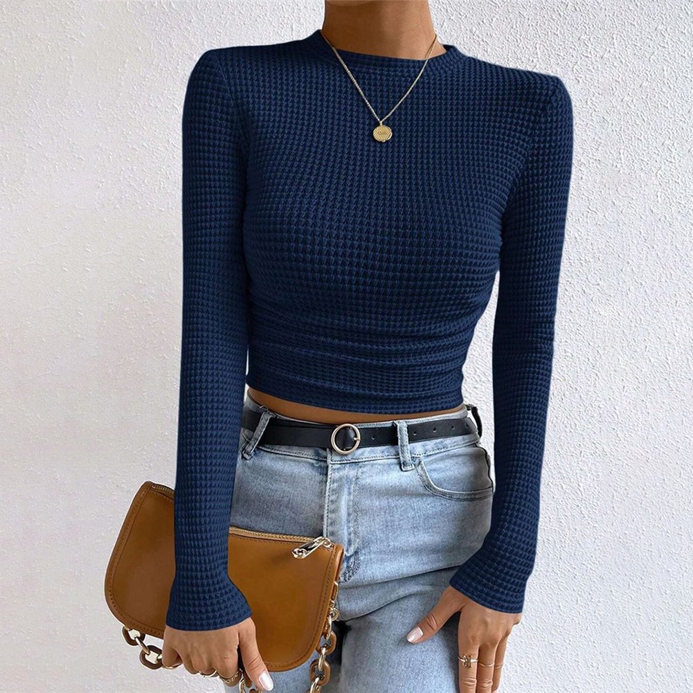 Long Sleeve Waffle Textured TShirt Women Slim Fit Top for Summer Vacation - Picture 46 of 57