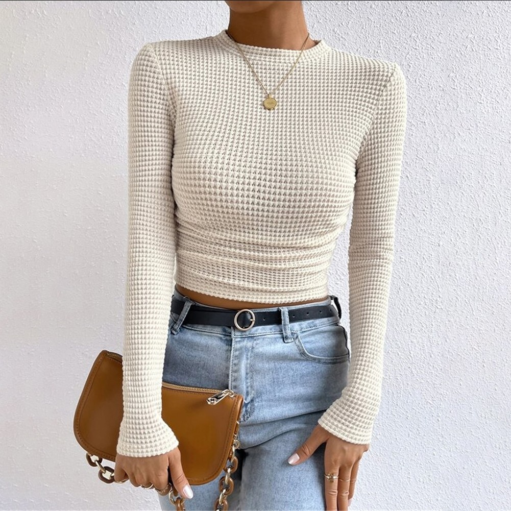 Long Sleeve Waffle Textured TShirt Women Slim Fit Top for Summer Vacation - Picture 24 of 57