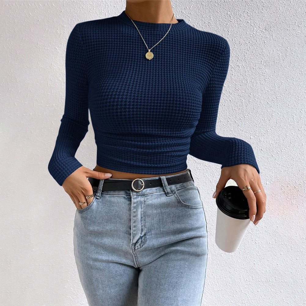 Long Sleeve Waffle Textured TShirt Women Slim Fit Top for Summer Vacation - Picture 56 of 57