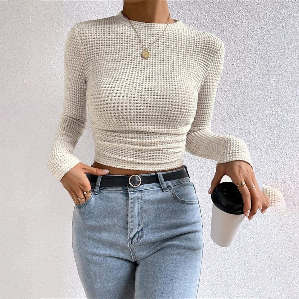 Long Sleeve Waffle Textured TShirt Women Slim Fit Top for Summer Vacation - Picture 33 of 57