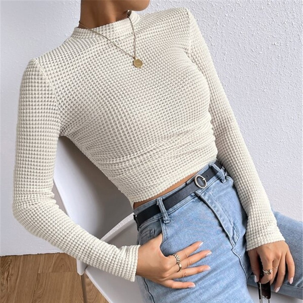 Long Sleeve Waffle Textured TShirt Women Slim Fit Top for Summer Vacation - Picture 34 of 57