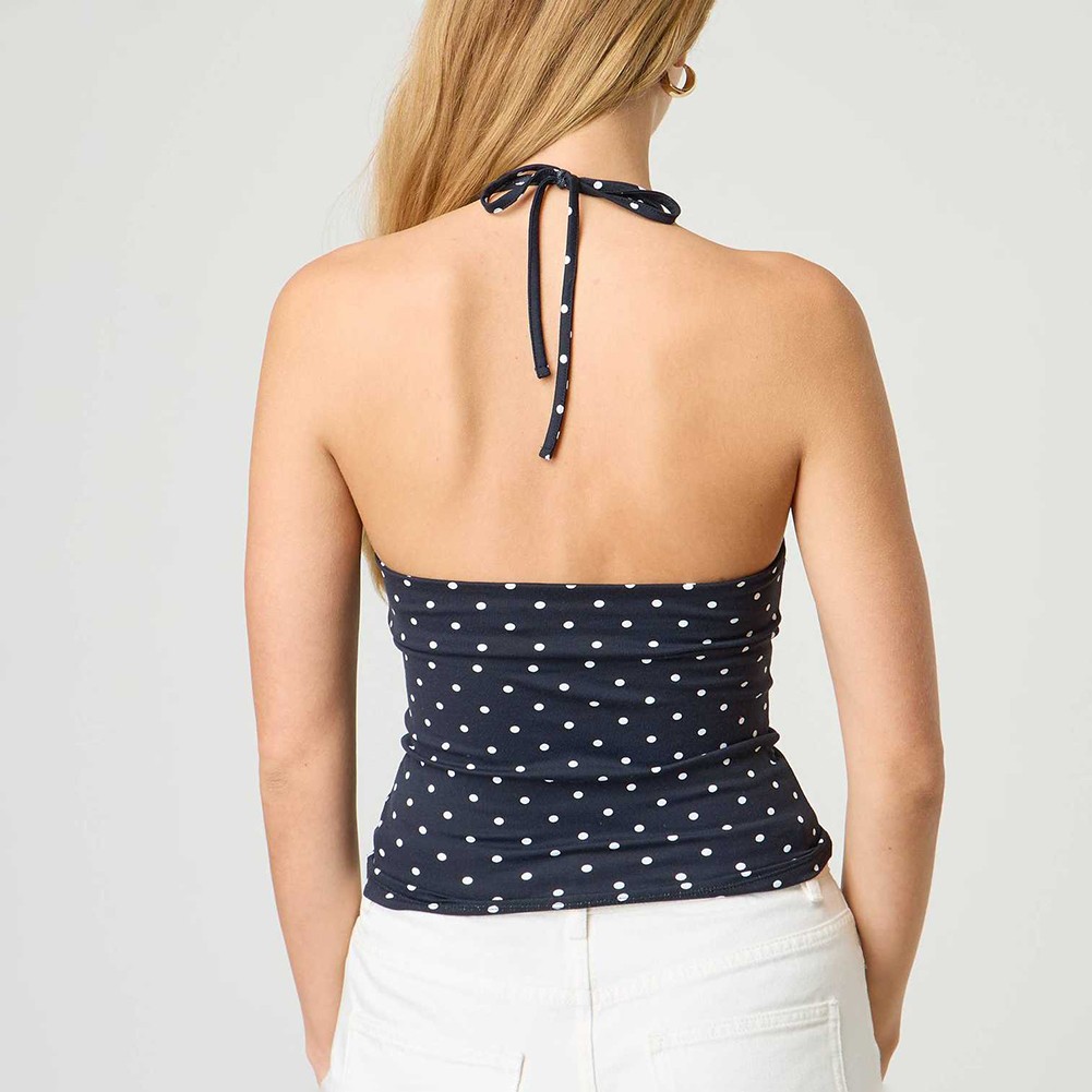 Stylish V Neck Backless Crop Top for Women with Plaid & Polka Dot Print - Picture 50 of 53