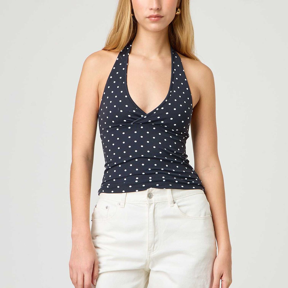 Stylish V Neck Backless Crop Top for Women with Plaid & Polka Dot Print - Picture 44 of 53