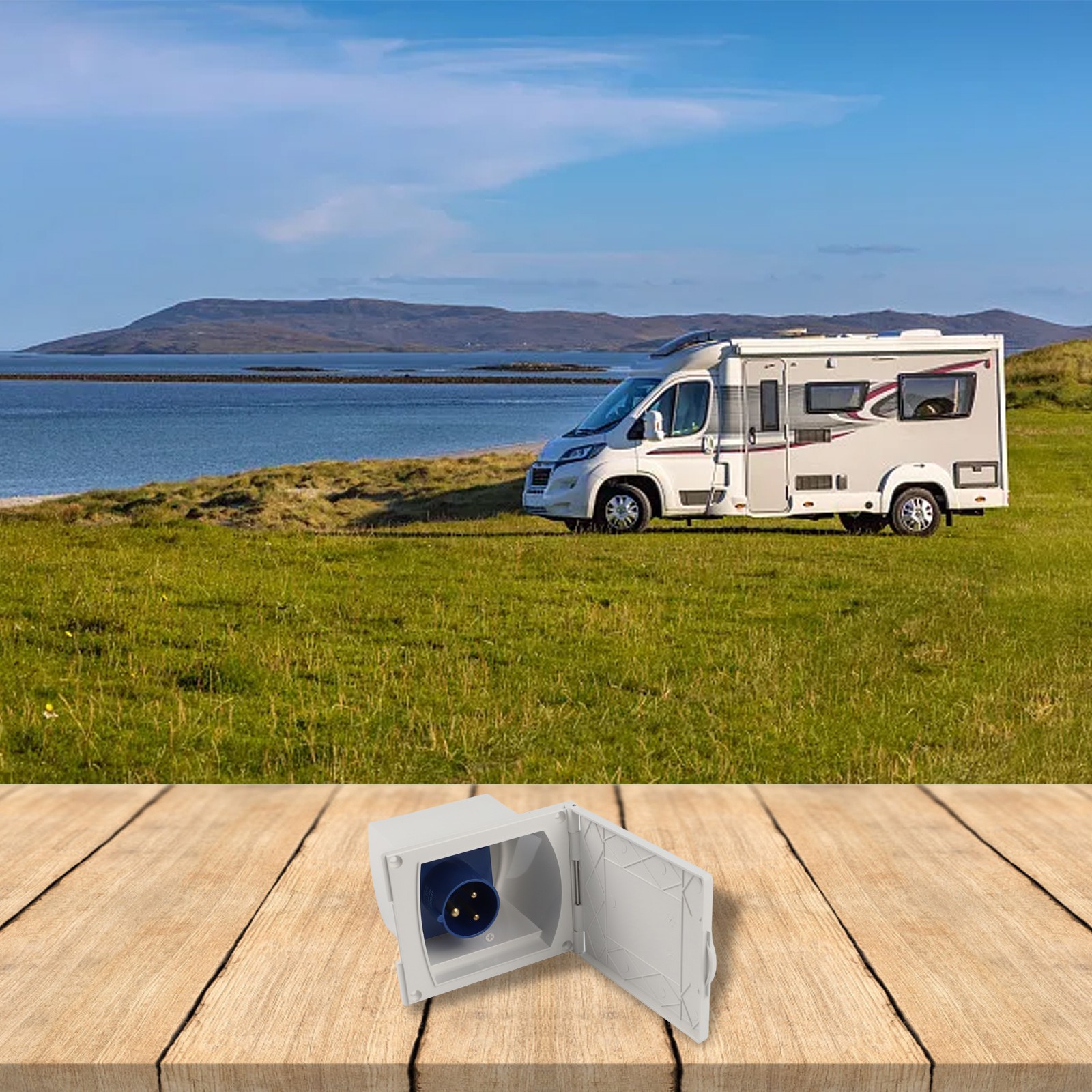 16A Electrical Socket with Waterproof Cover for RVs Campers and Trailers IP44