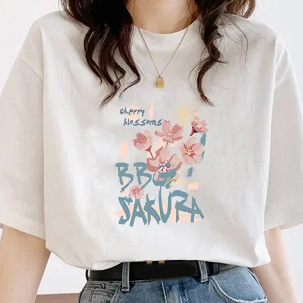 Fresh and Stylish Women White T Shirt Short Sleeve Round Neck Loose Fit - Picture 8 of 8