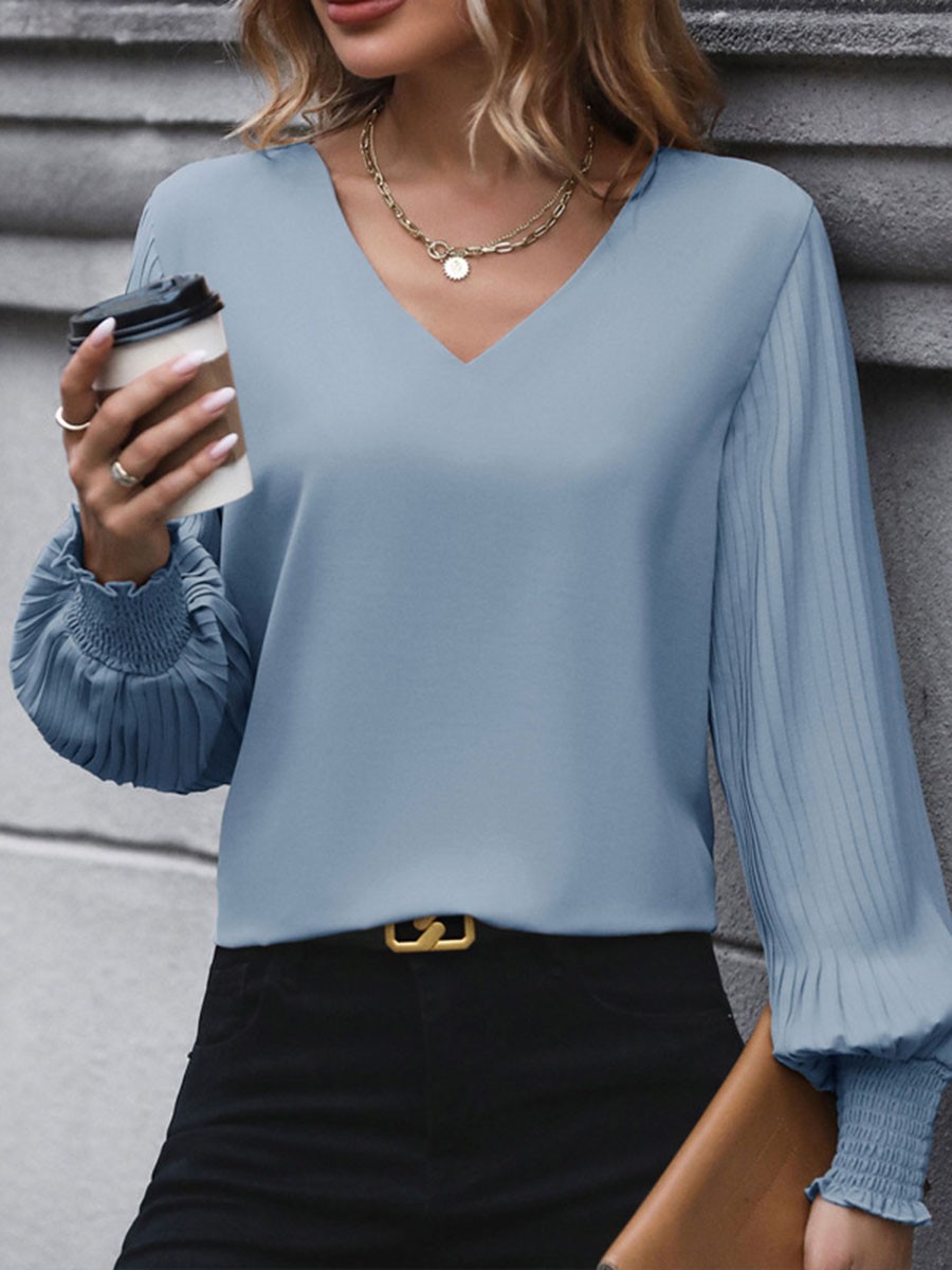 Pleated Sleeve Casual Shirt Breathable Fabric Fashionable Shirt Loose Fit Style - Picture 42 of 72