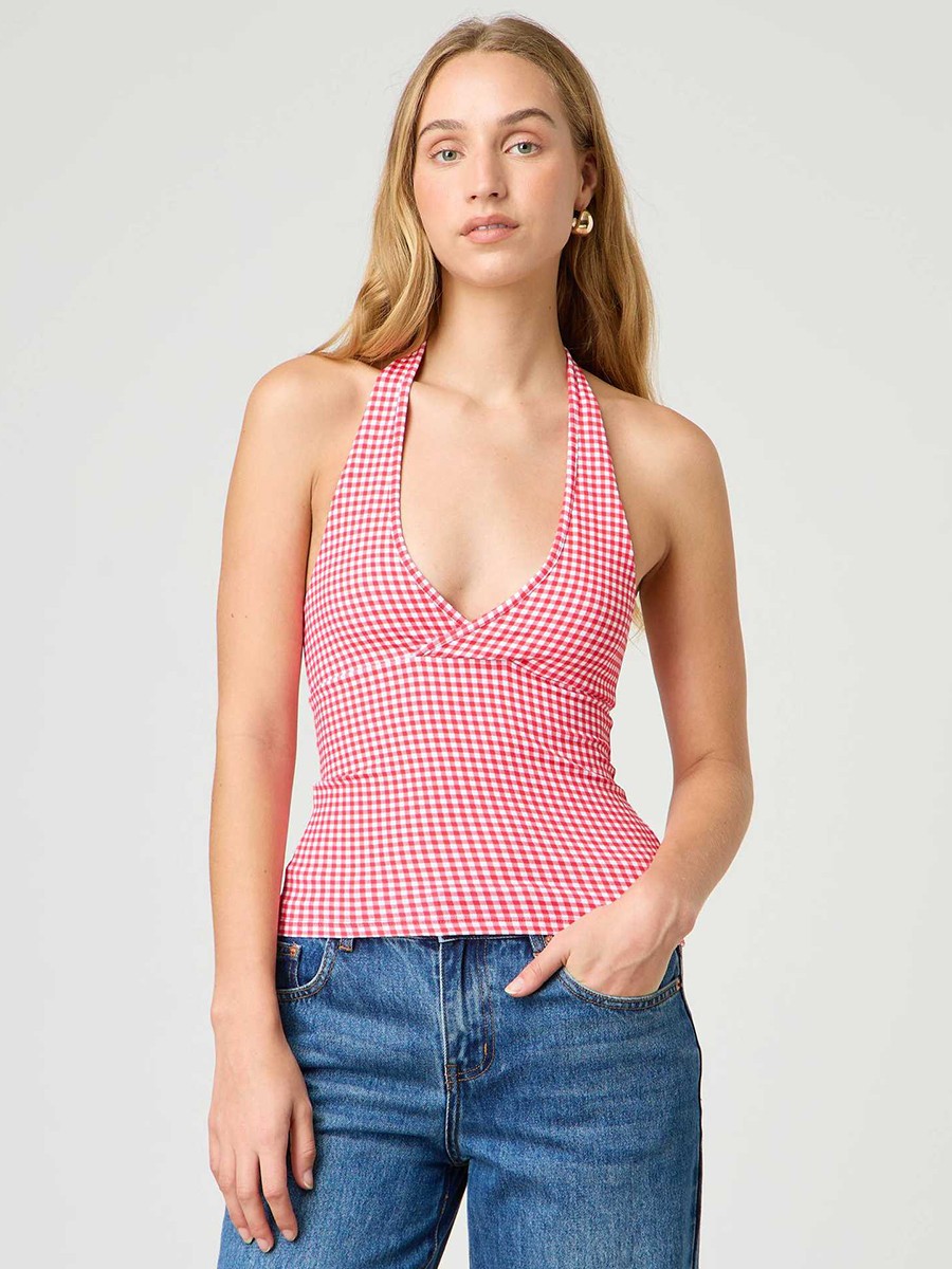 Stylish V Neck Backless Crop Top for Women with Plaid & Polka Dot Print - Picture 35 of 53