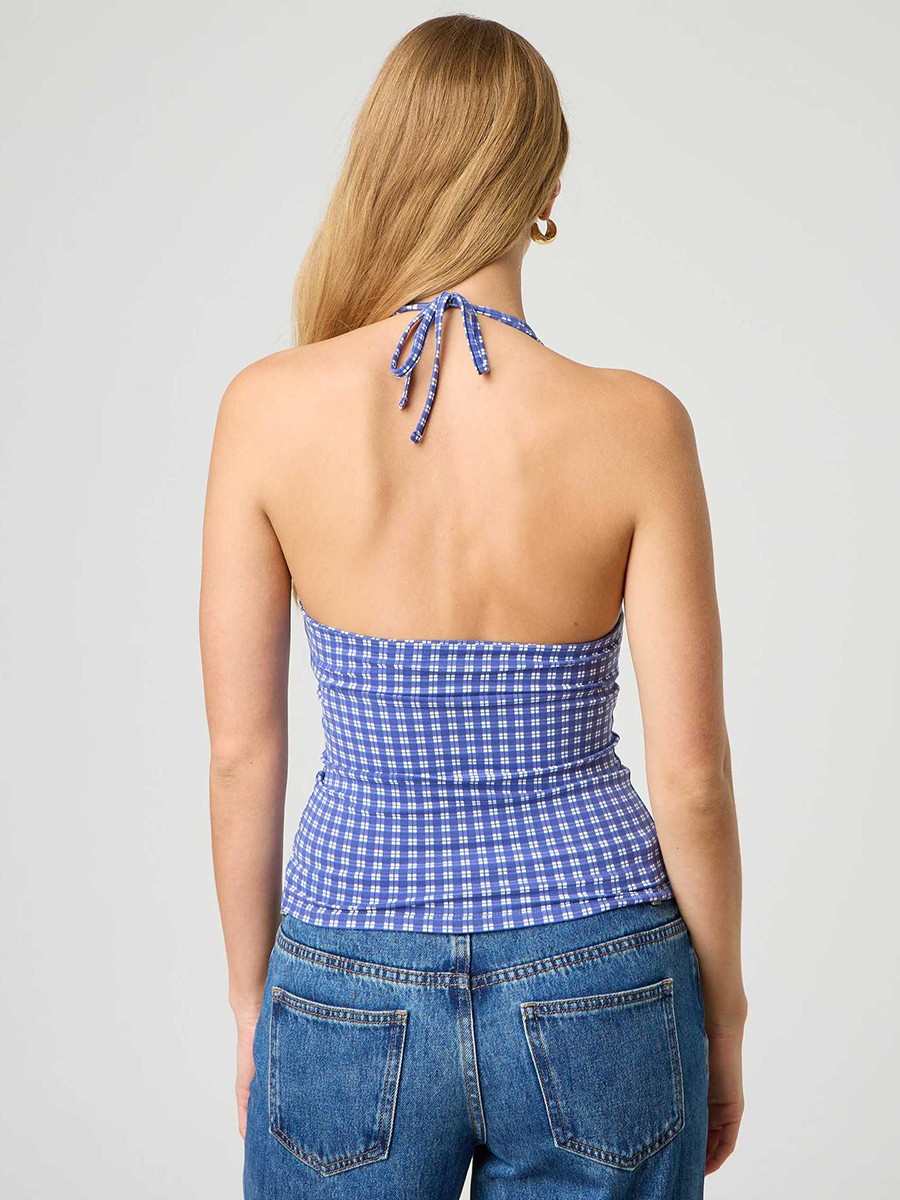 Stylish V Neck Backless Crop Top for Women with Plaid & Polka Dot Print - Picture 26 of 53