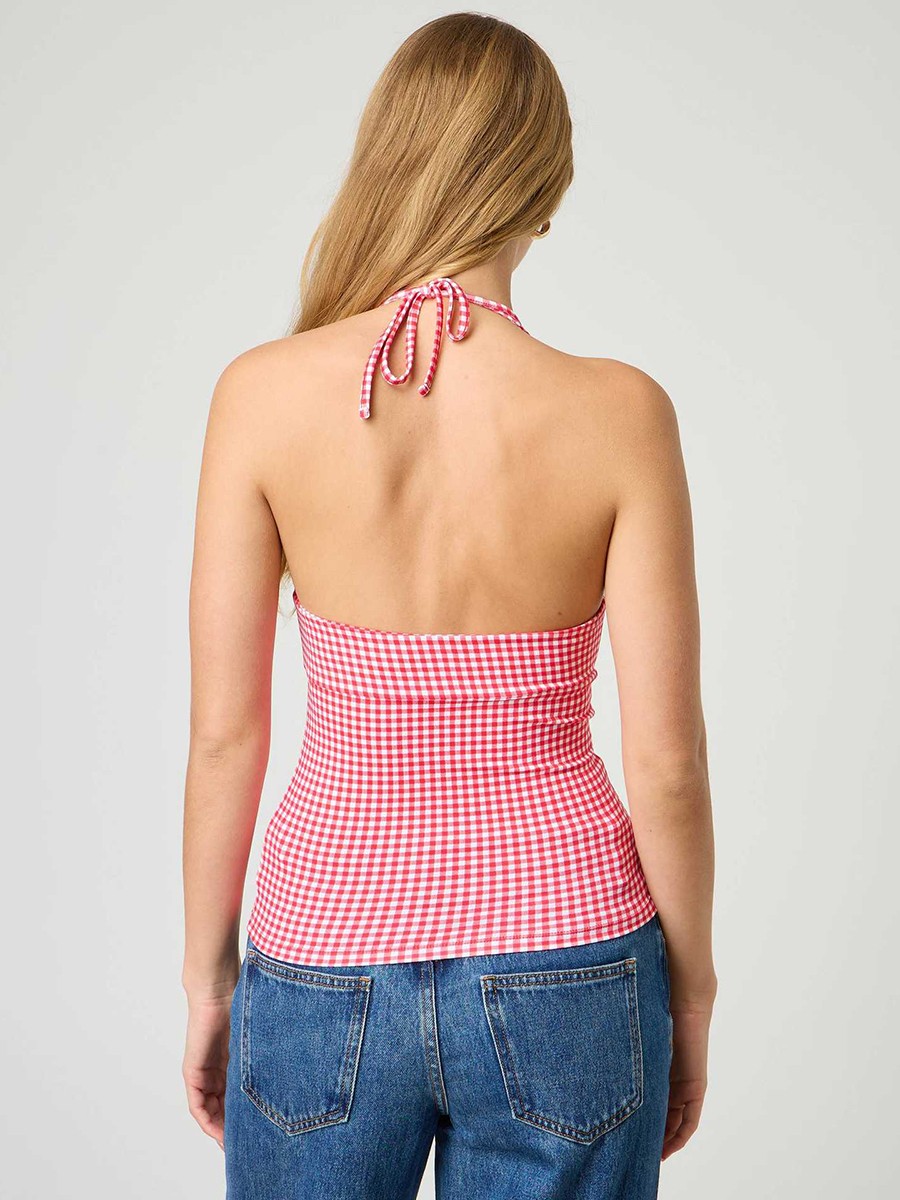 Stylish V Neck Backless Crop Top for Women with Plaid & Polka Dot Print - Picture 36 of 53