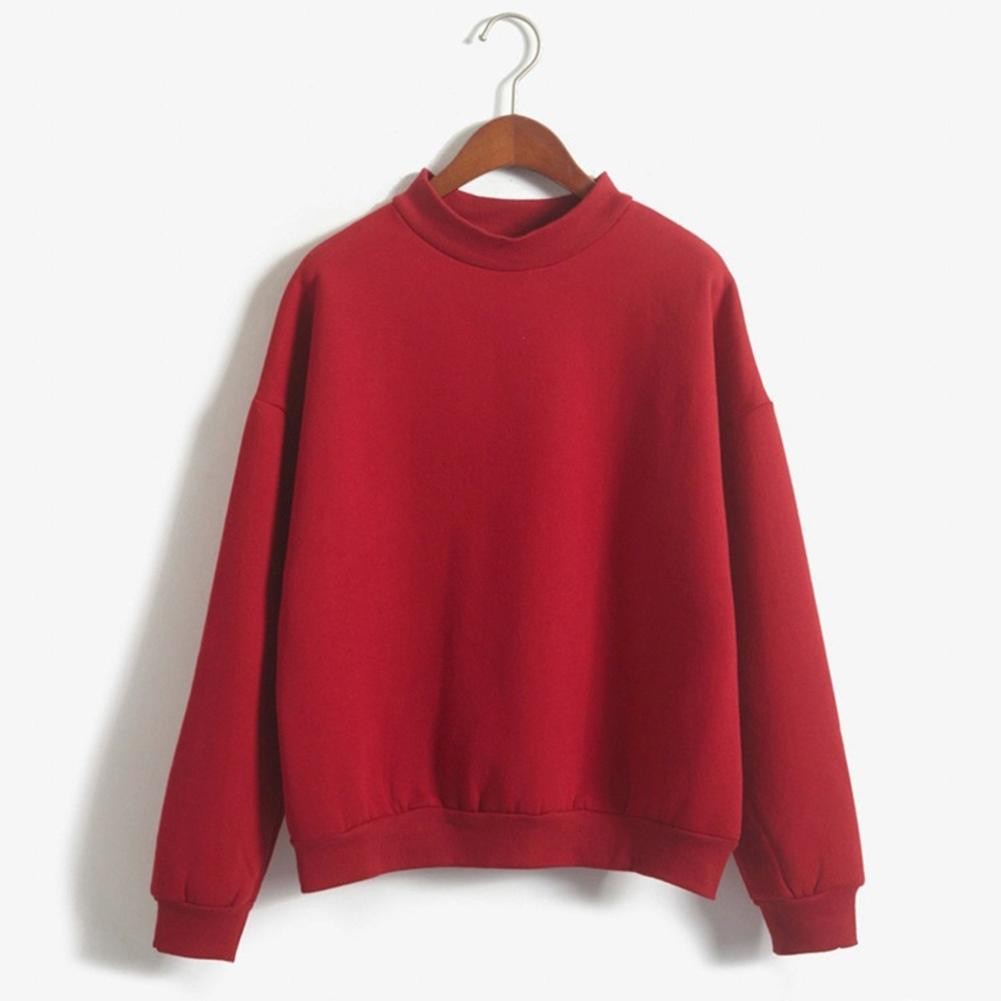 Women's Casual Long Sleeved Hoodie Solid Color High Neck for Home Wear - Picture 13 of 19