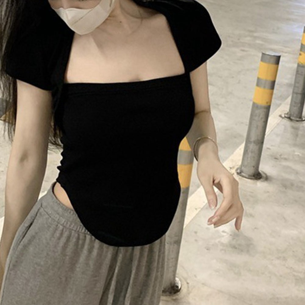 Summer Casual Slim Fit Top for Women Square Neck Short Sleeve Comfortable - Picture 18 of 24