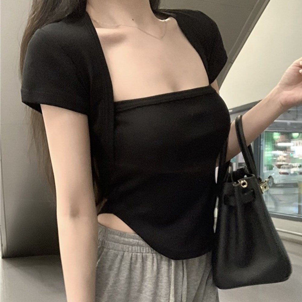 Summer Casual Slim Fit Top for Women Square Neck Short Sleeve Comfortable - Picture 19 of 24