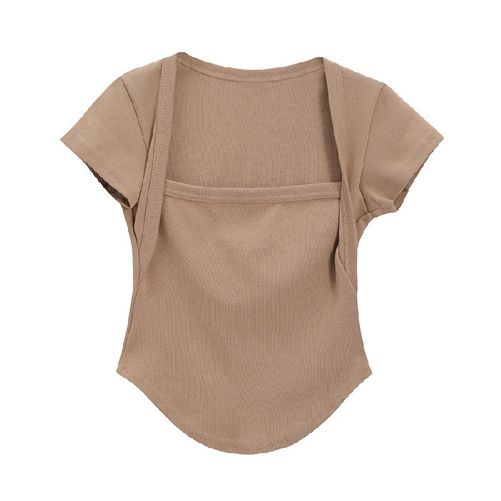 Summer Casual Slim Fit Top for Women Square Neck Short Sleeve Comfortable - Picture 24 of 24
