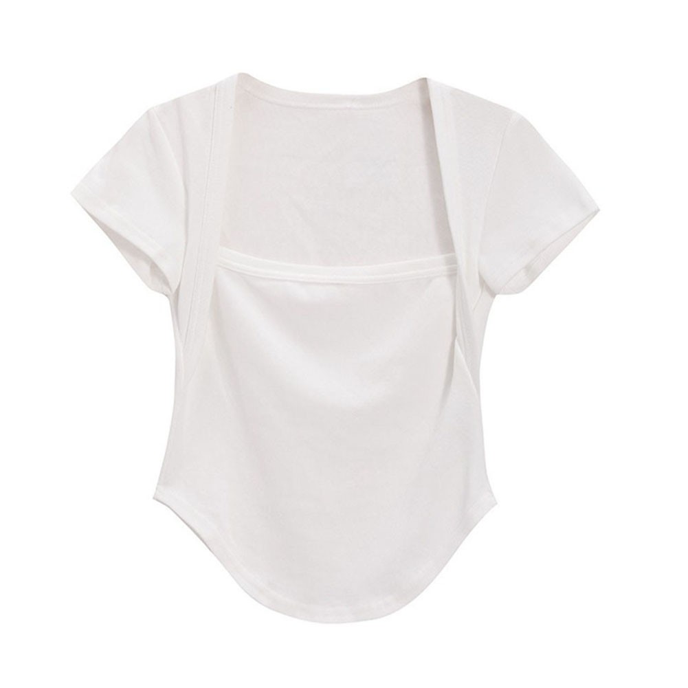 Summer Casual Slim Fit Top for Women Square Neck Short Sleeve Comfortable - Picture 14 of 24