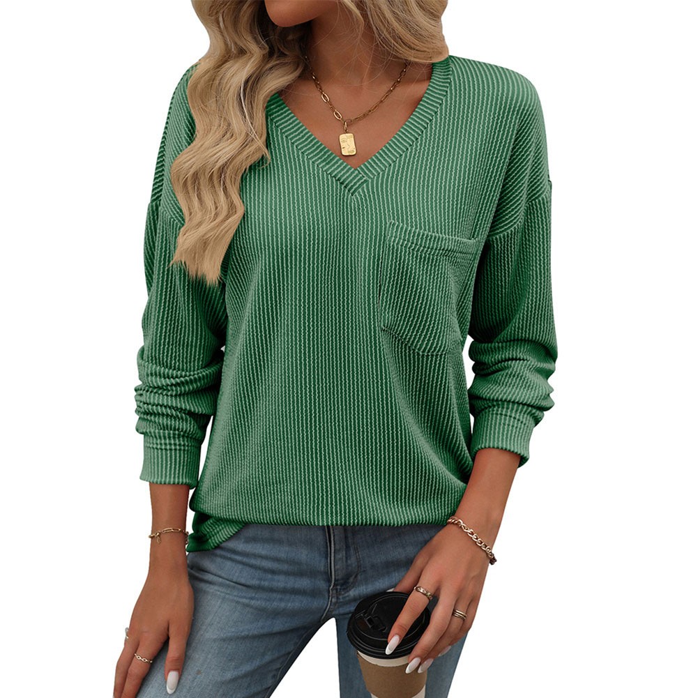 Women V Neck Long Sleeve Casual T Shirt Striped Loose Fit for Various Occasions - Picture 66 of 86