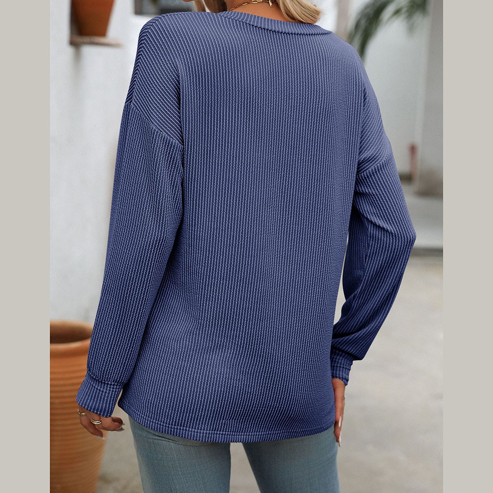 Women V Neck Long Sleeve Casual T Shirt Striped Loose Fit for Various Occasions - Picture 73 of 86