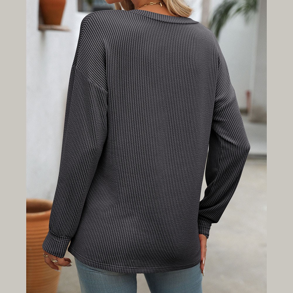 Women V Neck Long Sleeve Casual T Shirt Striped Loose Fit for Various Occasions - Picture 46 of 86