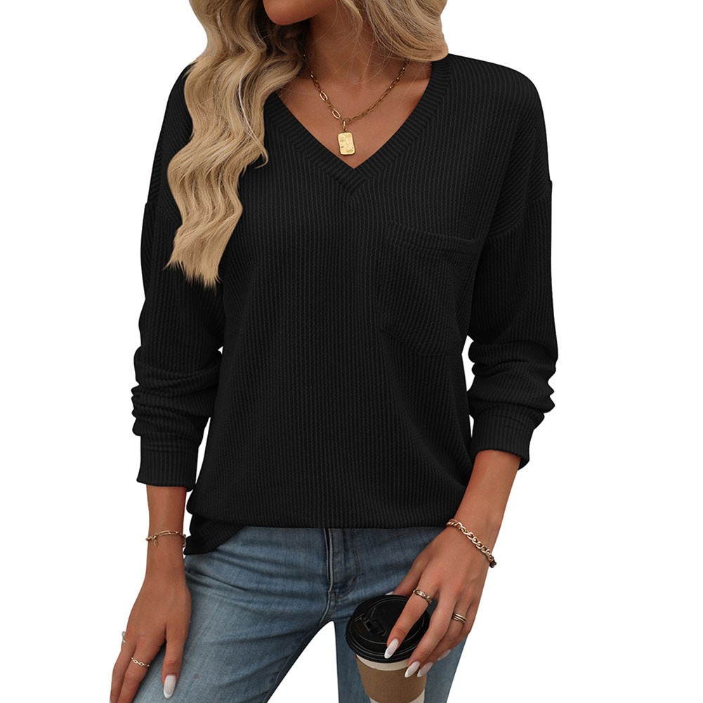 Women V Neck Long Sleeve Casual T Shirt Striped Loose Fit for Various Occasions - Picture 85 of 86