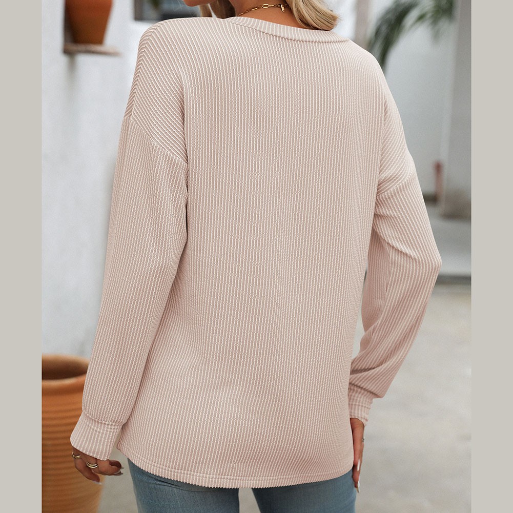 Women V Neck Long Sleeve Casual T Shirt Striped Loose Fit for Various Occasions - Picture 55 of 86