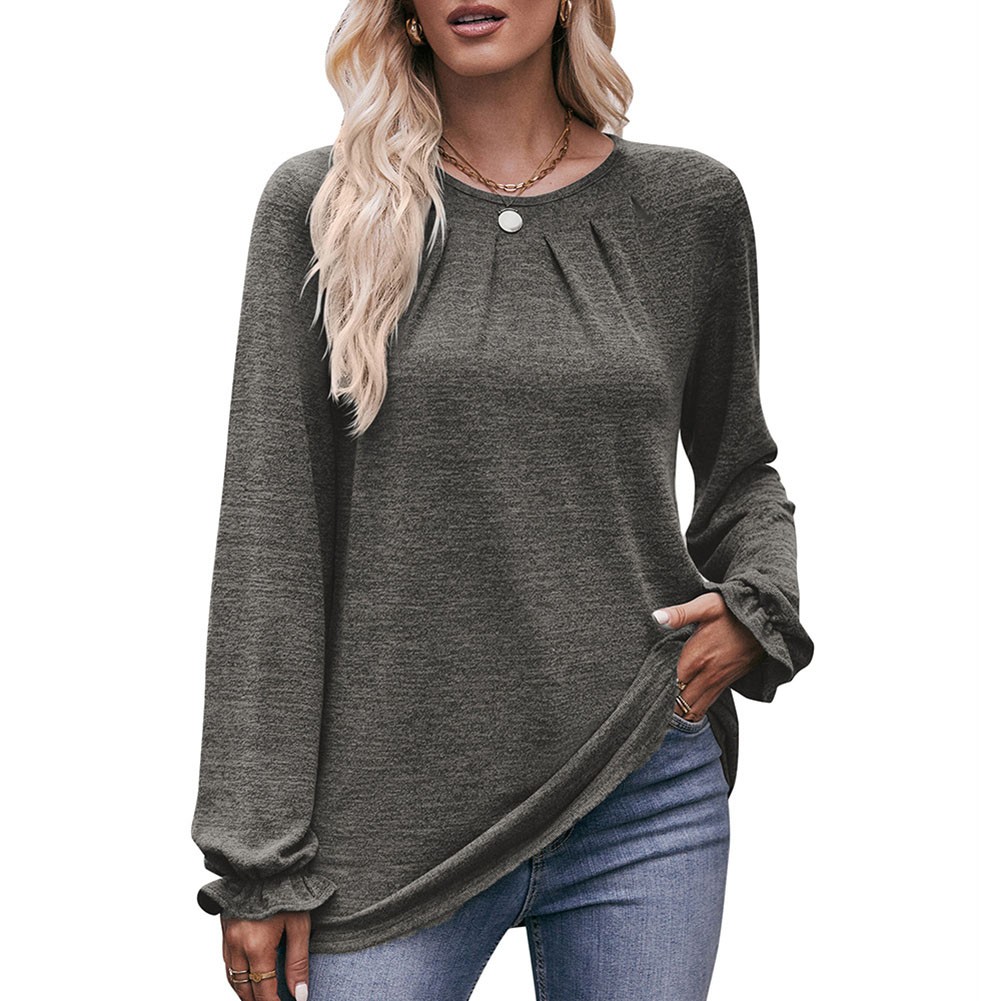 Long-sleeved T-shirt Comfortable Fabric Fashionable Outfit Solid Color Design - Picture 26 of 108