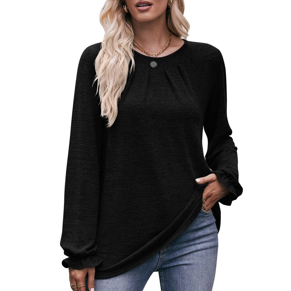 Long-sleeved T-shirt Comfortable Fabric Fashionable Outfit Solid Color Design - Picture 86 of 108