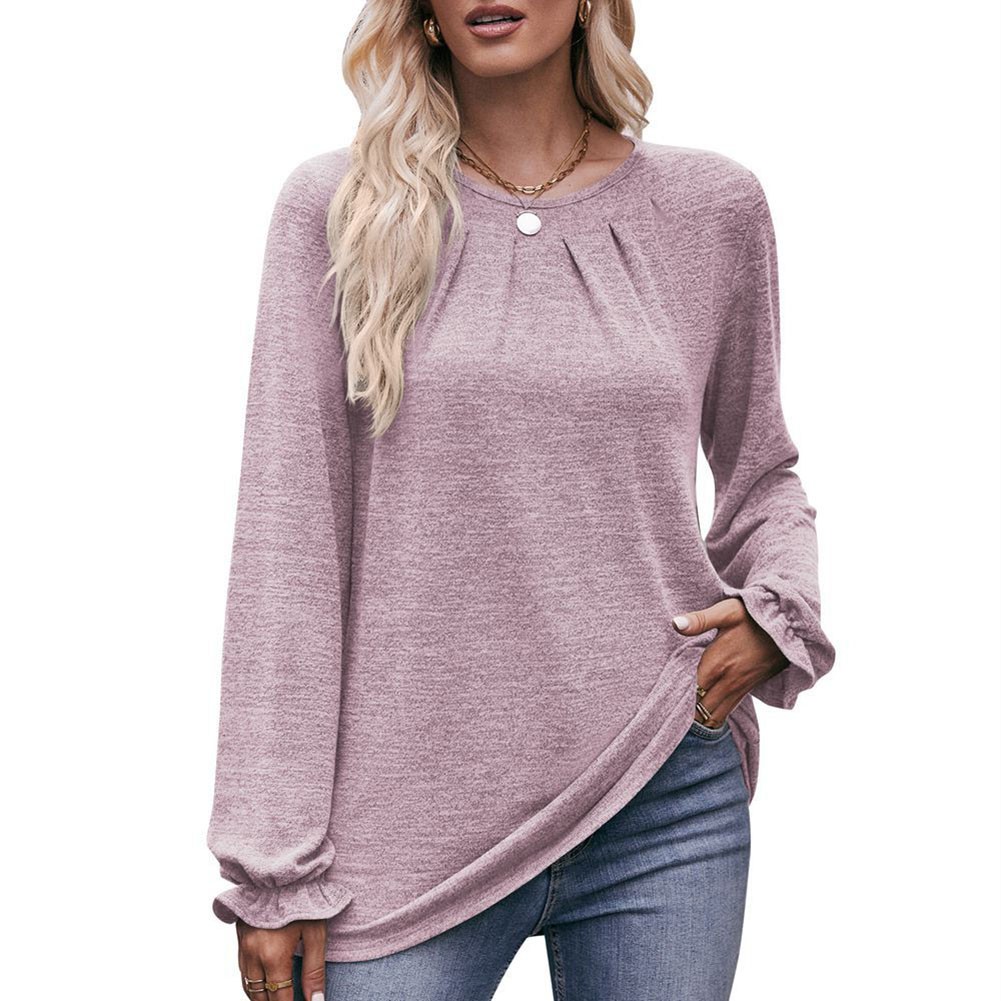 Long-sleeved T-shirt Comfortable Fabric Fashionable Outfit Solid Color Design - Picture 62 of 108