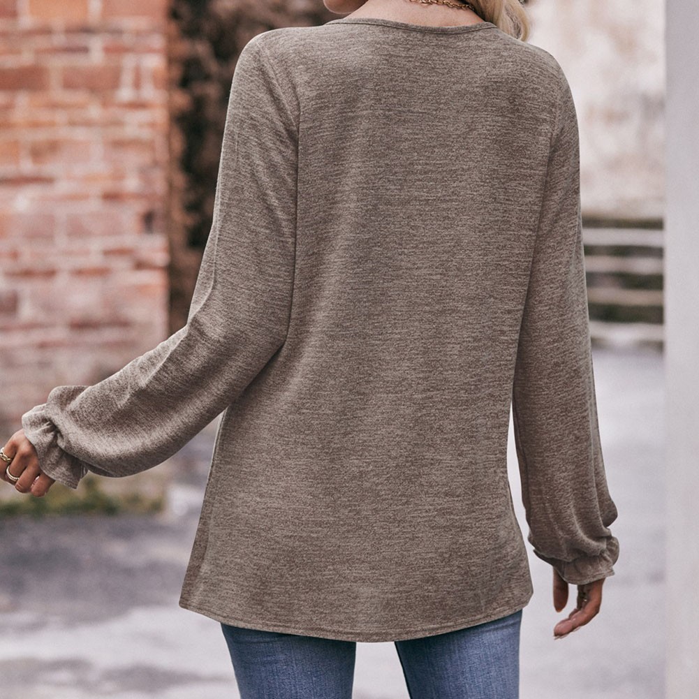 Long-sleeved T-shirt Comfortable Fabric Fashionable Outfit Solid Color Design - Picture 80 of 108