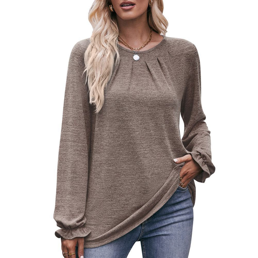 Long-sleeved T-shirt Comfortable Fabric Fashionable Outfit Solid Color Design - Picture 83 of 108