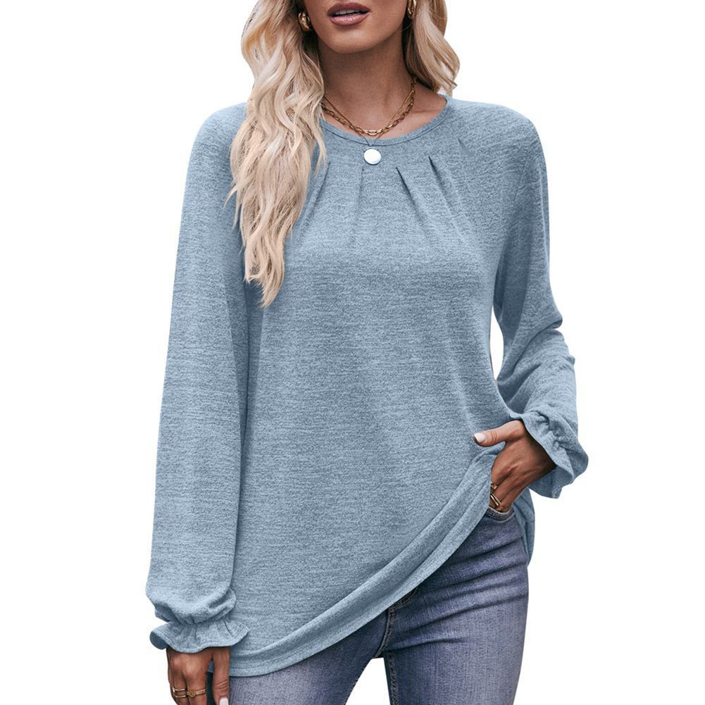 Long-sleeved T-shirt Comfortable Fabric Fashionable Outfit Solid Color Design - Picture 58 of 108