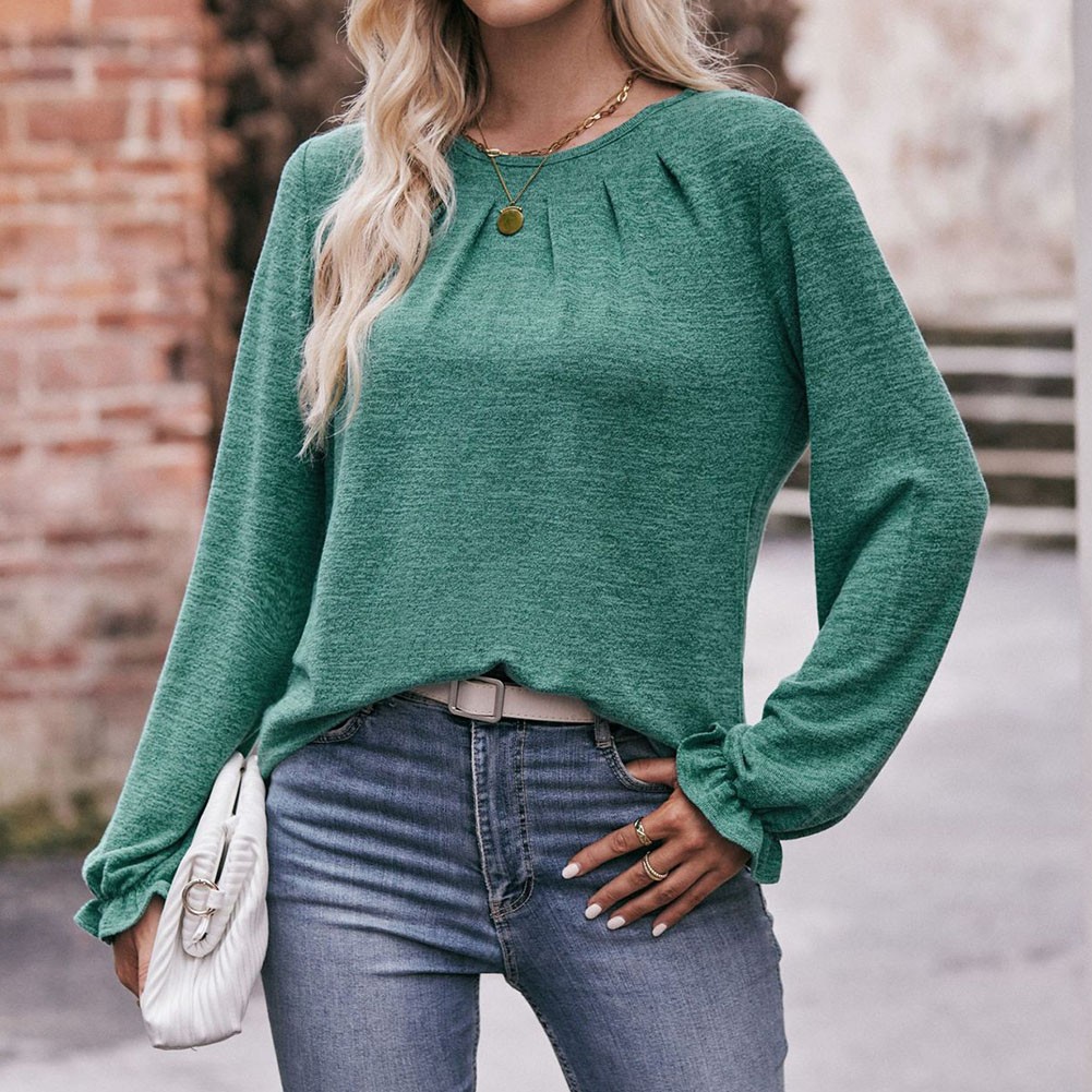 Long-sleeved T-shirt Comfortable Fabric Fashionable Outfit Solid Color Design - Picture 97 of 108