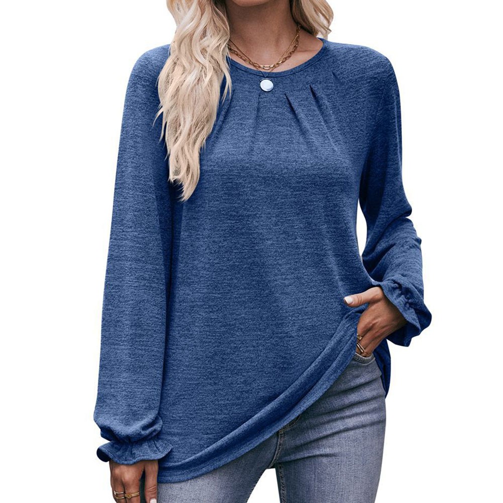Long-sleeved T-shirt Comfortable Fabric Fashionable Outfit Solid Color Design - Picture 46 of 108