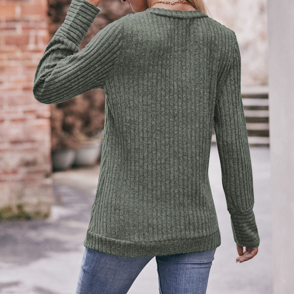 Long Sleeve T Shirt for Women Casual V Neck Ribbed Brushed Solid Color - Picture 73 of 86