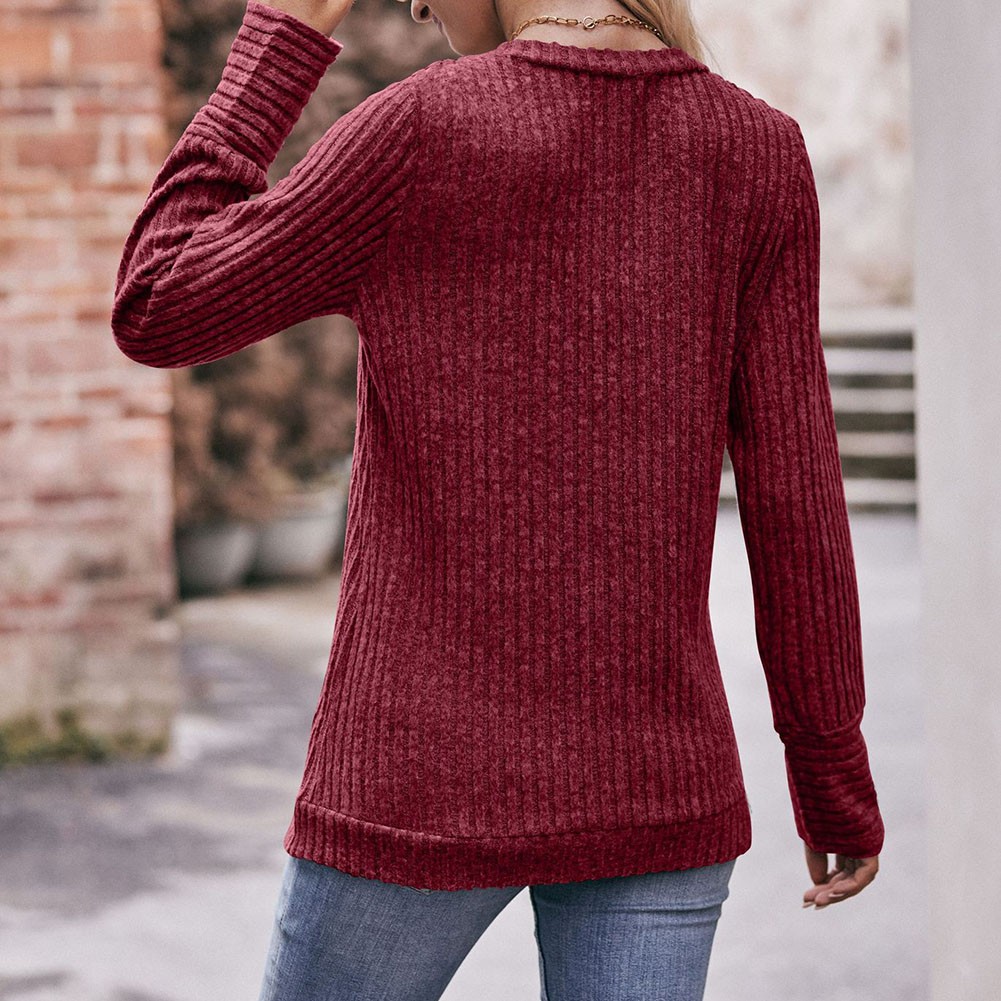 Long Sleeve T Shirt for Women Casual V Neck Ribbed Brushed Solid Color - Picture 47 of 86