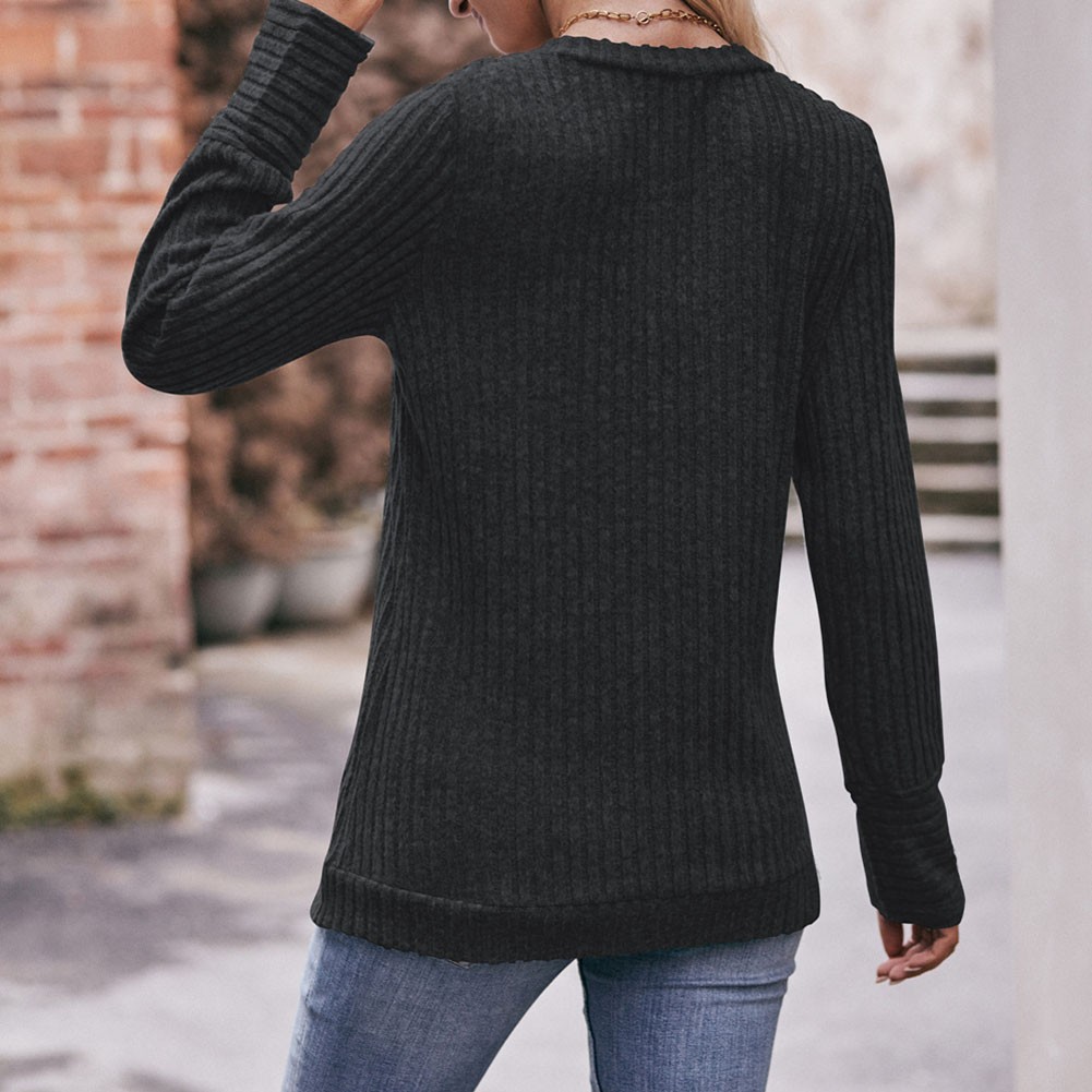 Long Sleeve T Shirt for Women Casual V Neck Ribbed Brushed Solid Color - Picture 36 of 86