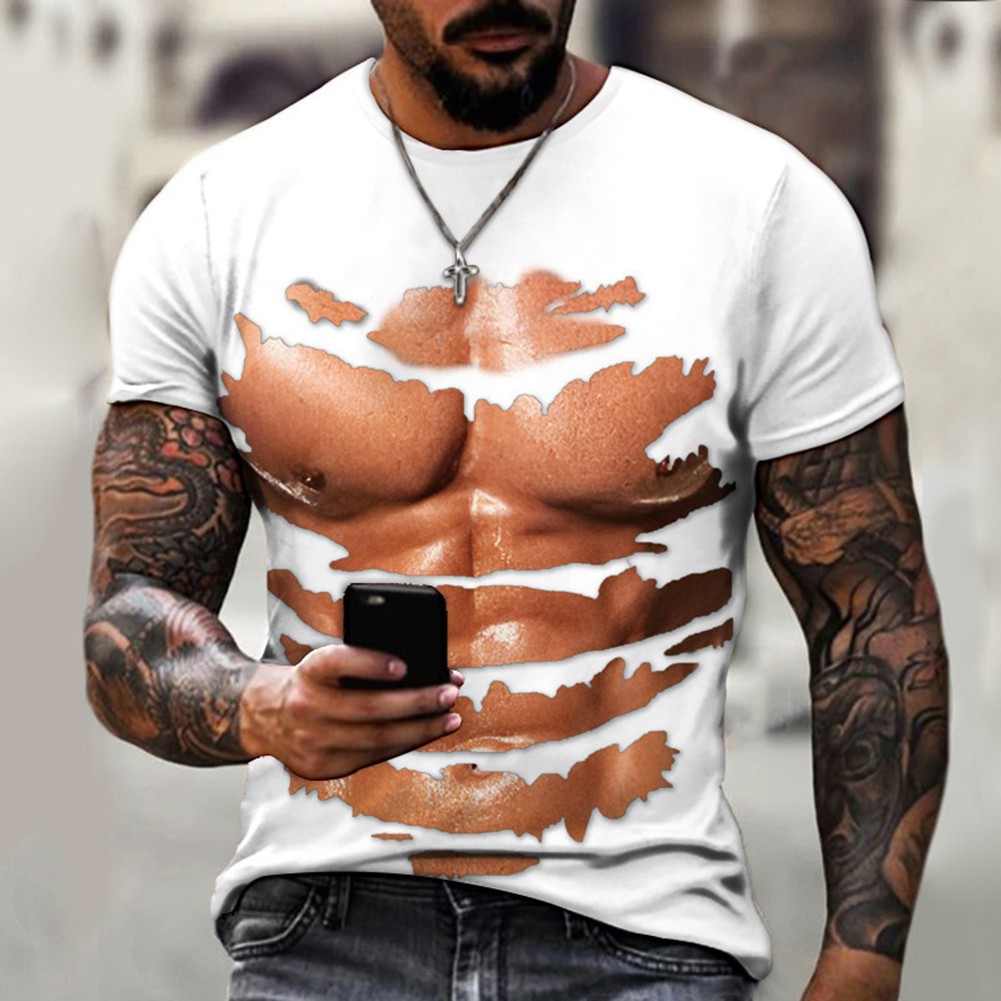 Funny Muscle Pattern T Shirt for Men Casual 3D Printed Top for Daily Wear - Picture 15 of 16