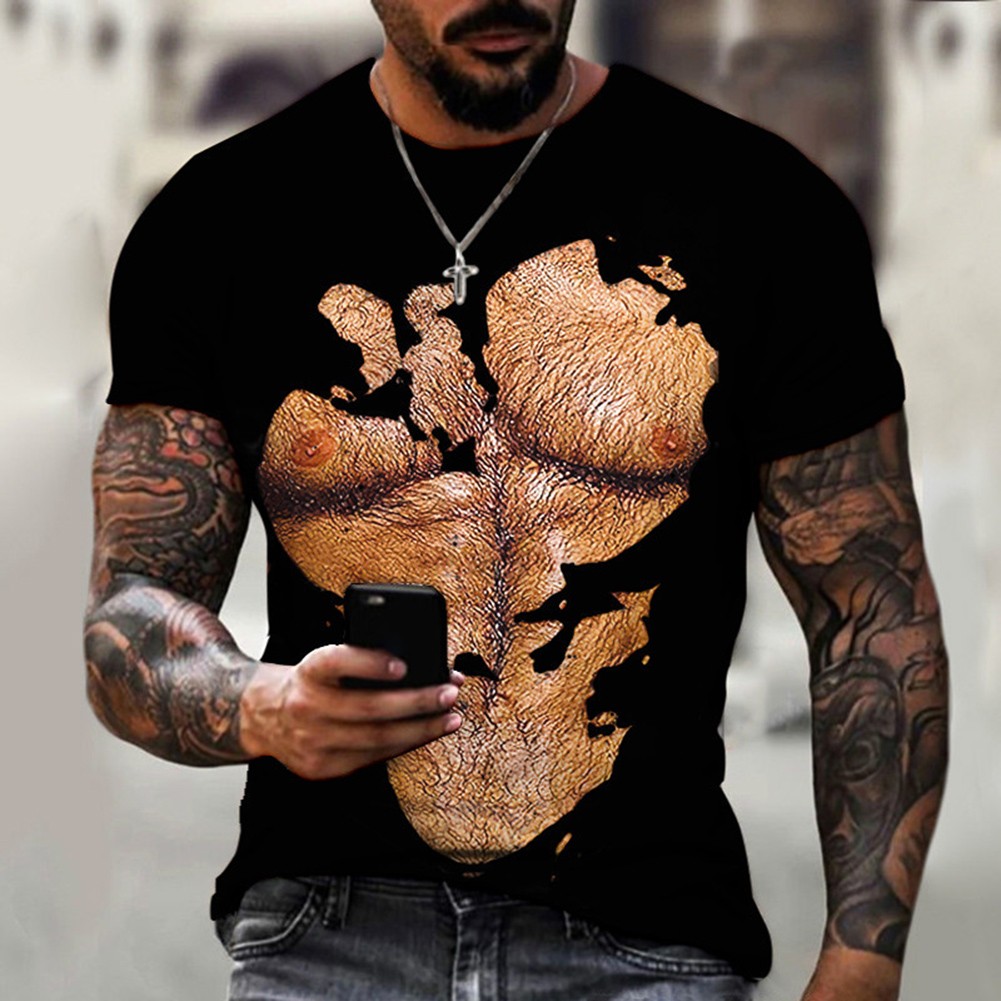 Funny Muscle Pattern T Shirt for Men Casual 3D Printed Top for Daily Wear - Picture 9 of 16