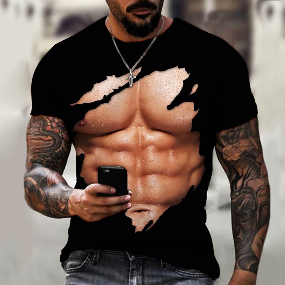 Funny Muscle Pattern T Shirt for Men Casual 3D Printed Top for Daily Wear - Picture 11 of 16
