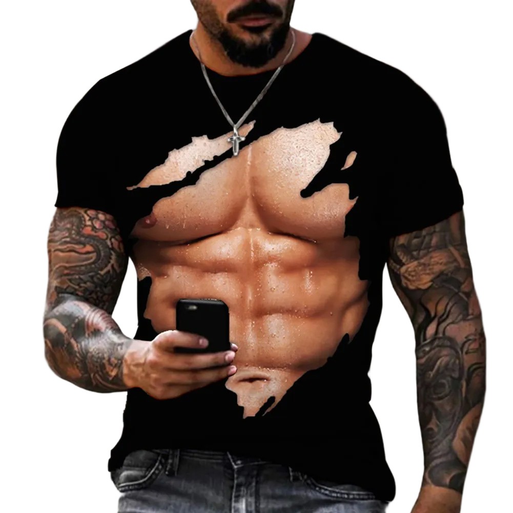 Funny Muscle Pattern T Shirt for Men Casual 3D Printed Top for Daily Wear - Picture 12 of 16