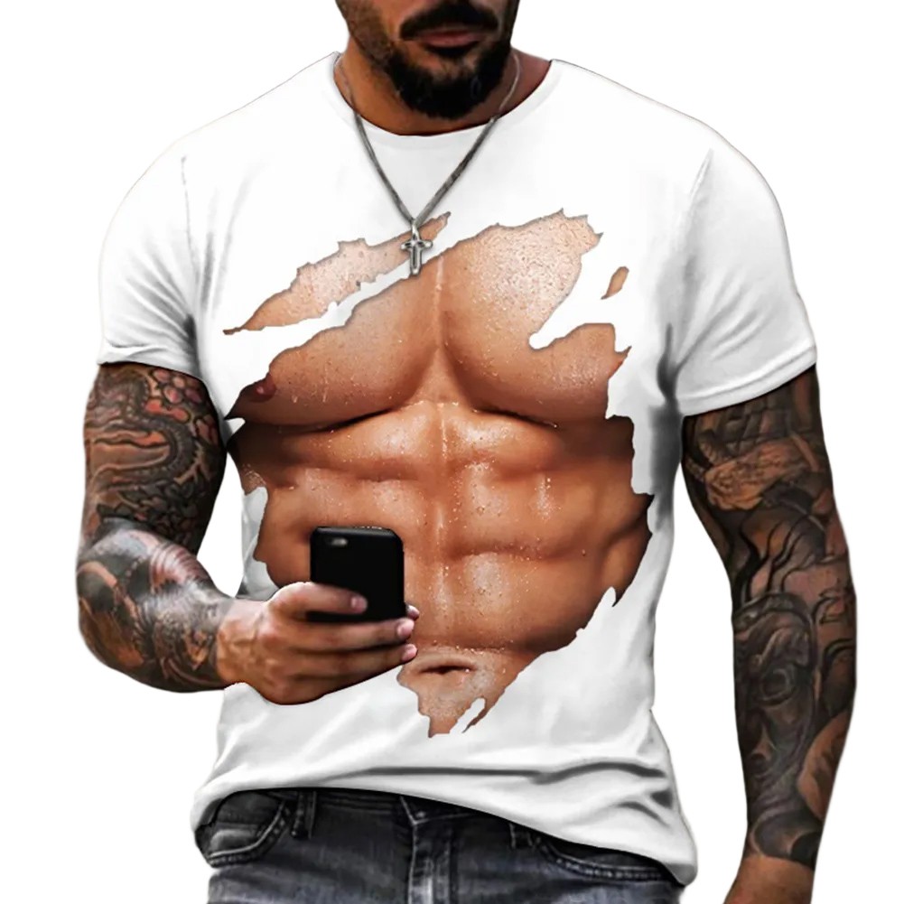 Funny Muscle Pattern T Shirt for Men Casual 3D Printed Top for Daily Wear - Picture 14 of 16