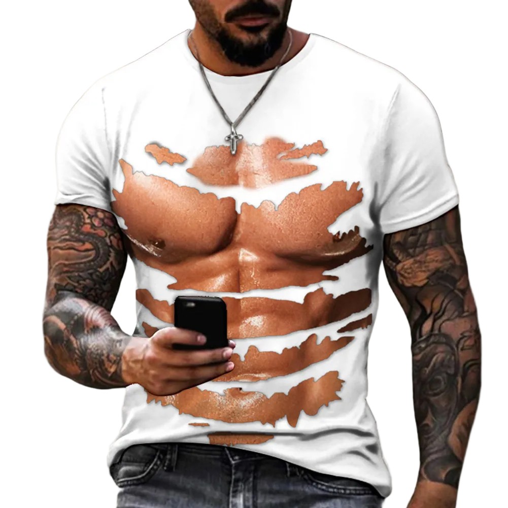 Funny Muscle Pattern T Shirt for Men Casual 3D Printed Top for Daily Wear - Picture 16 of 16