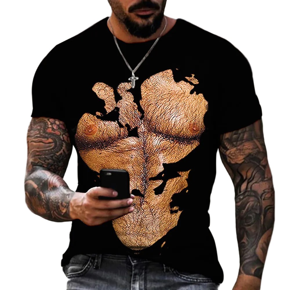 Funny Muscle Pattern T Shirt for Men Casual 3D Printed Top for Daily Wear - Picture 10 of 16