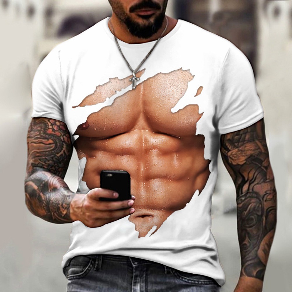 Funny Muscle Pattern T Shirt for Men Casual 3D Printed Top for Daily Wear - Picture 13 of 16