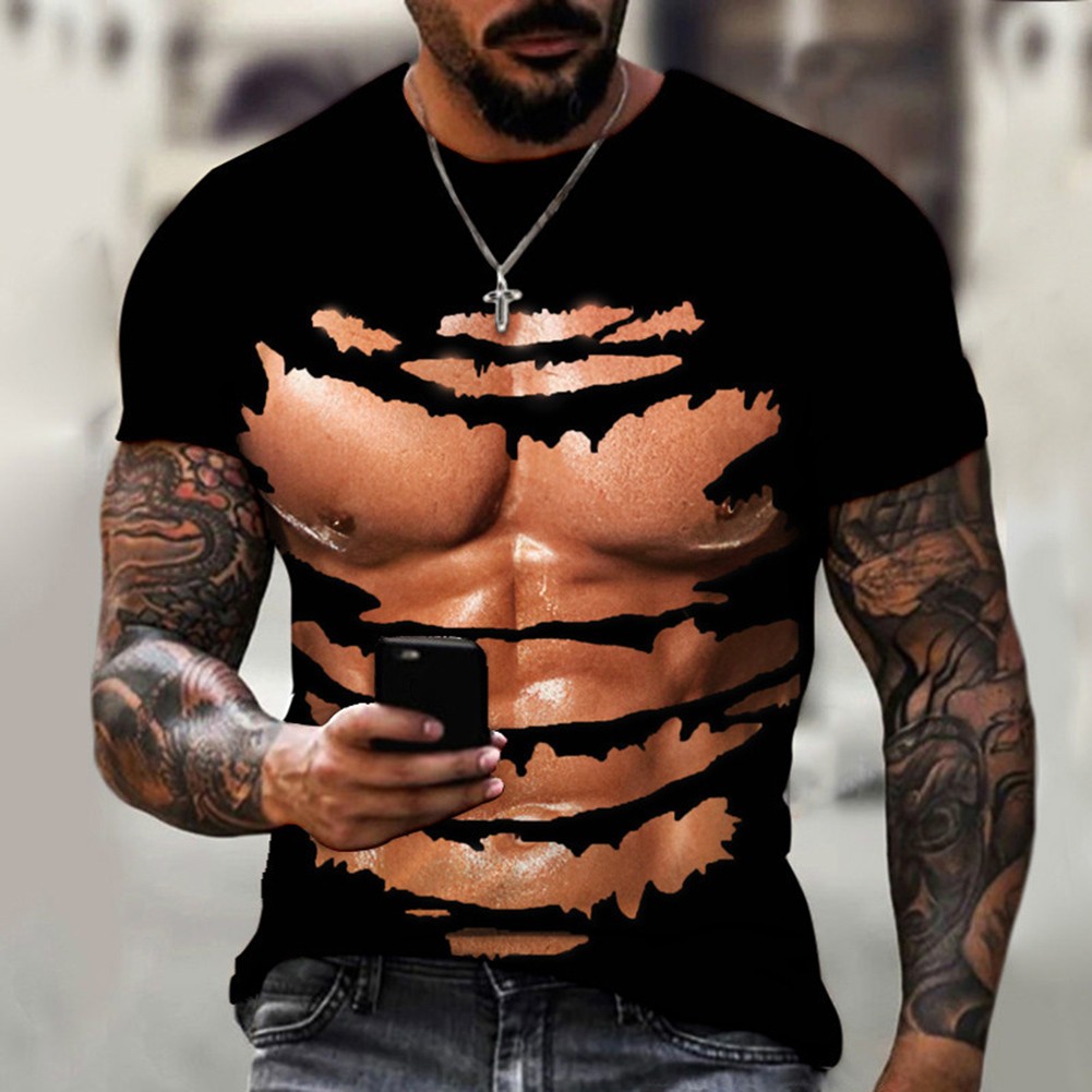 Funny Muscle Pattern T Shirt for Men Casual 3D Printed Top for Daily Wear - Picture 7 of 16