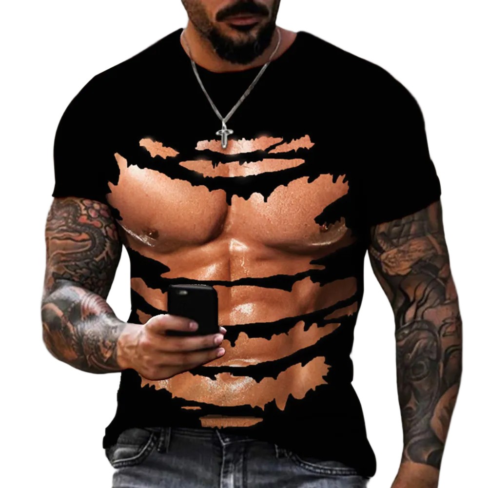 Funny Muscle Pattern T Shirt for Men Casual 3D Printed Top for Daily Wear - Picture 8 of 16