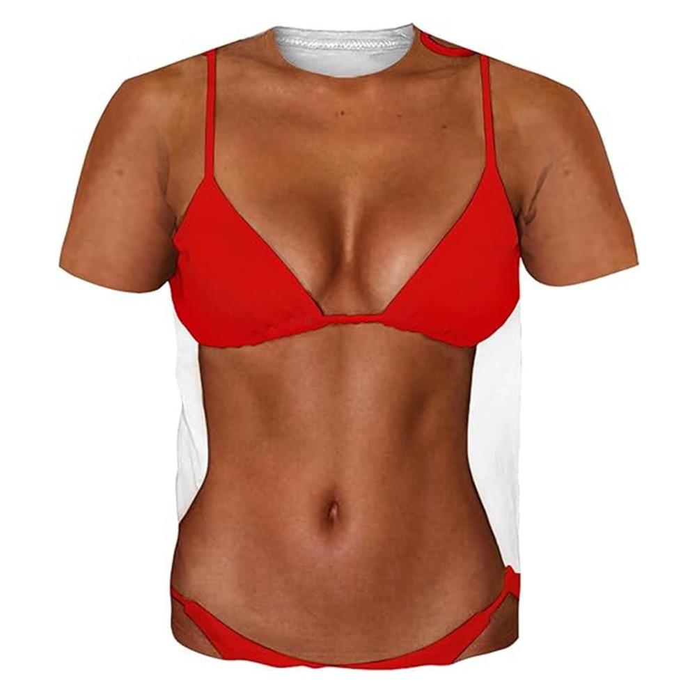 Men Funny 3D Fake Chest Printed TShirts Casual Gym Street Short Sleeve Top - Picture 11 of 18