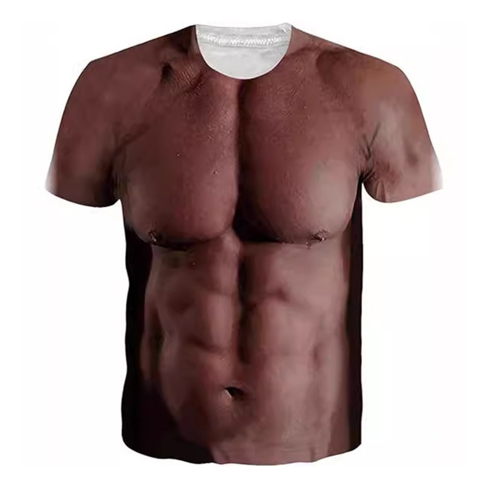 Men Funny 3D Fake Chest Printed TShirts Casual Gym Street Short Sleeve Top - Picture 10 of 18