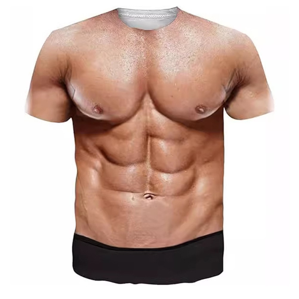 Men Funny 3D Fake Chest Printed TShirts Casual Gym Street Short Sleeve Top - Picture 14 of 18