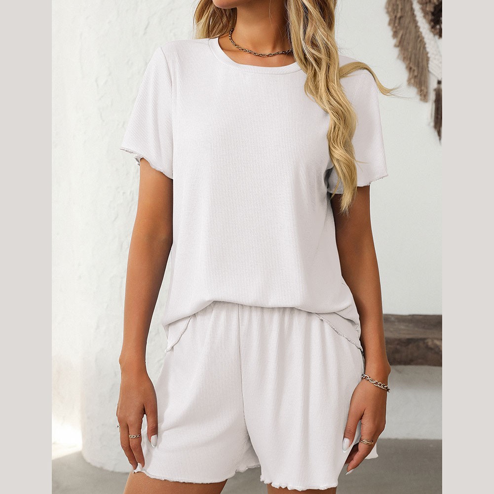Summer casual striped pajamas set for women with shorts and short sleeve top - Picture 46 of 96