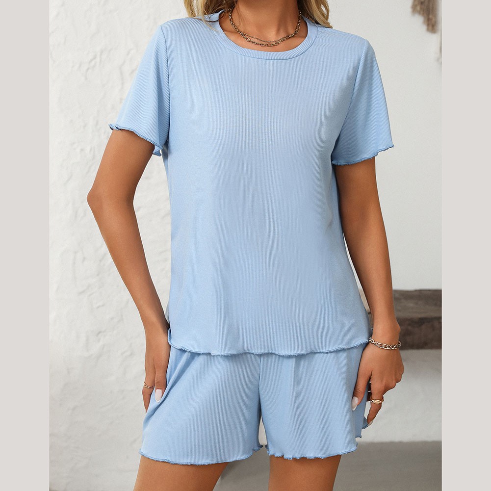 Summer casual striped pajamas set for women with shorts and short sleeve top - Picture 35 of 96
