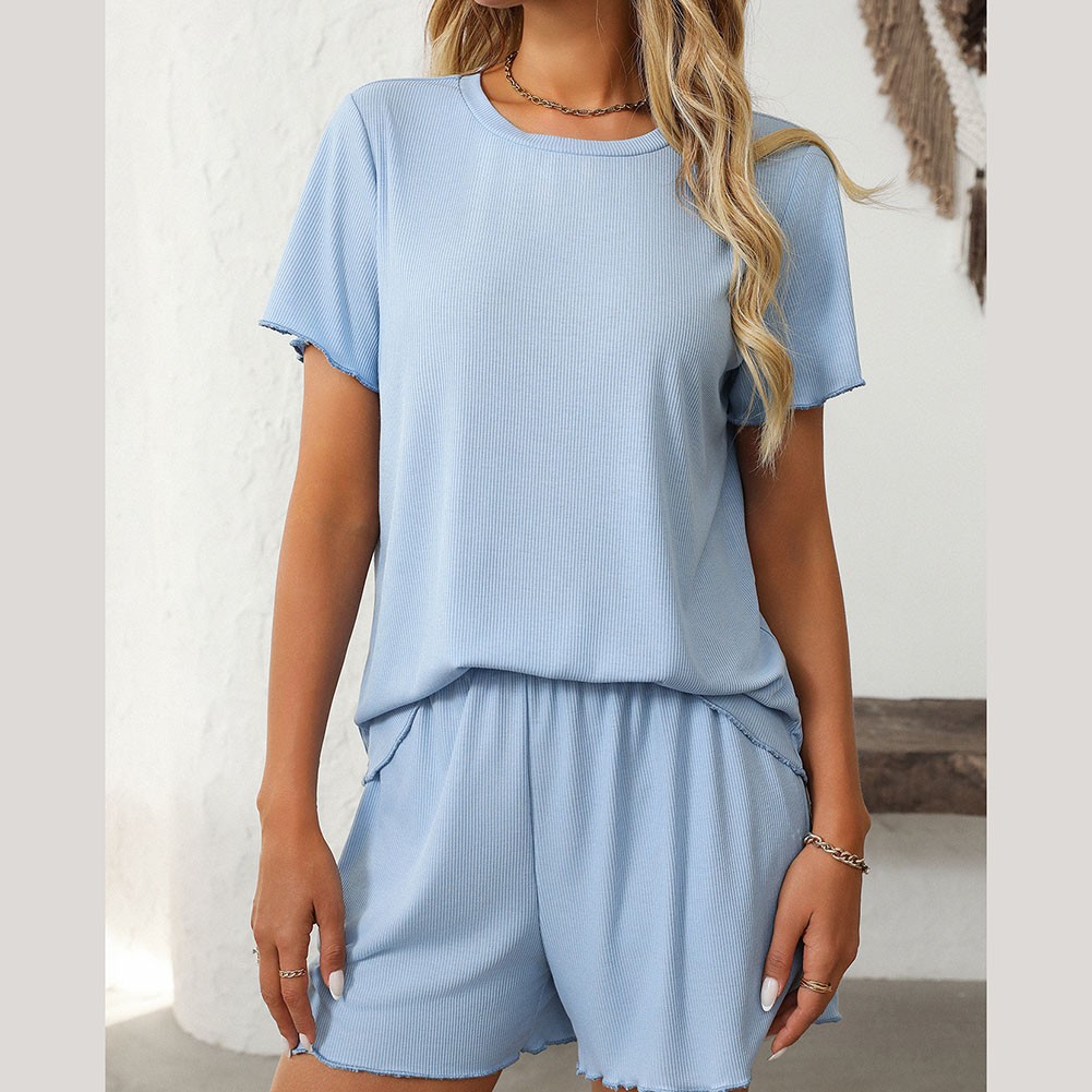 Summer casual striped pajamas set for women with shorts and short sleeve top - Picture 36 of 96